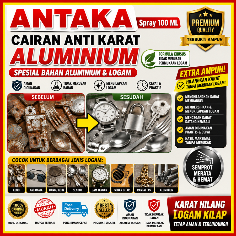 ANTAKA Cairan Anti Karat Alumunium 100 ML Kunci Tembaga Kacamata Uang Logam Sendok Jam Tangan Senar 