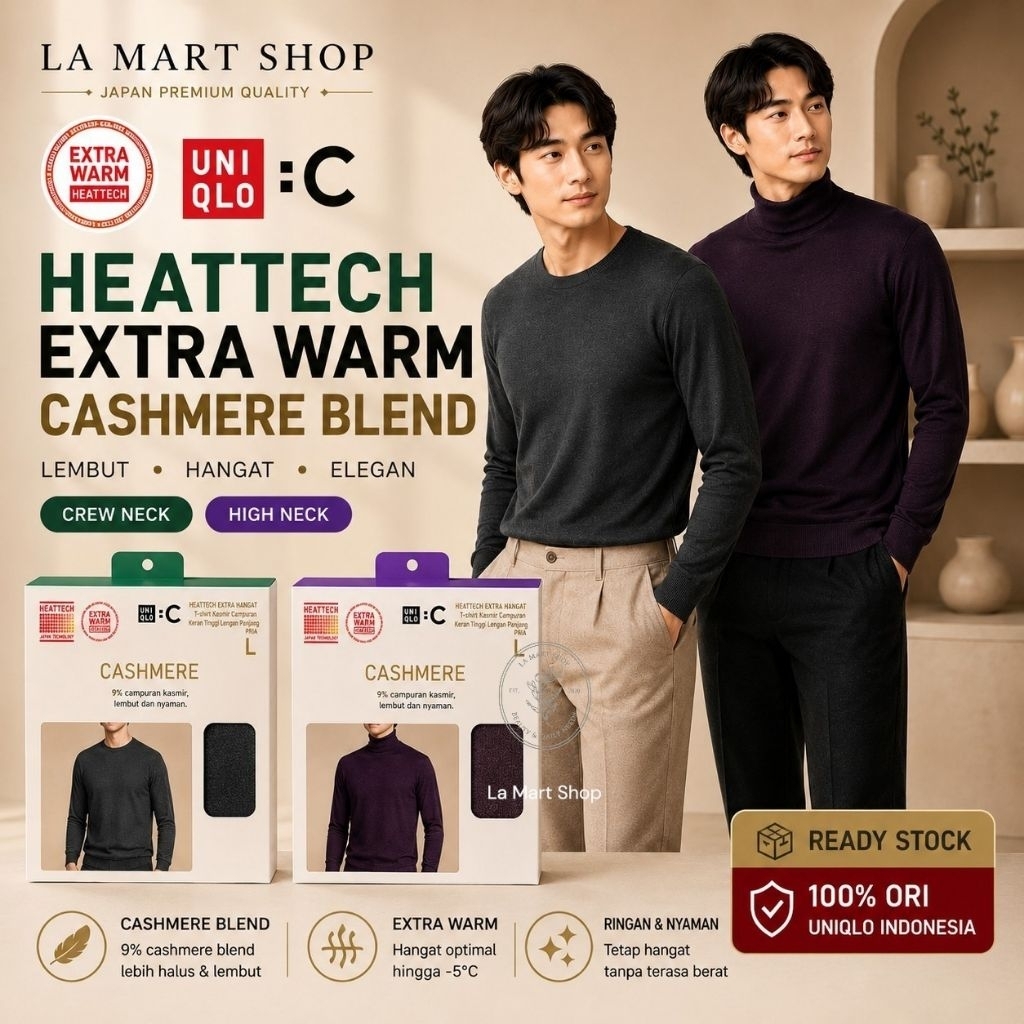 UNIQLO MEN Heattech Extra Warm Cashmere Blend Crew Neck T-Shirt / Heattech Uniqlo Men Extra Warm Cas