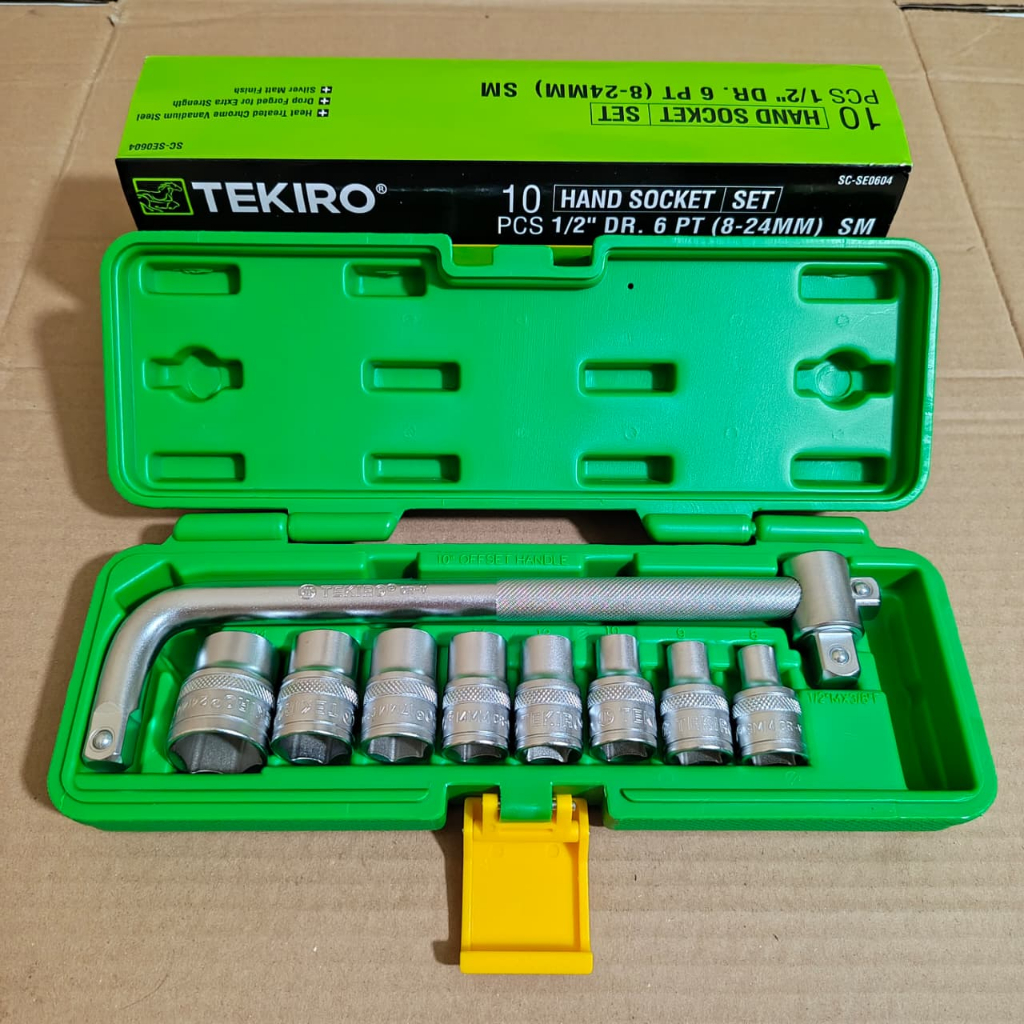 Kunci Sok Set TEKIRO Hand Socket 10 Pcs 1/2 DR 6 PT 8-24 mm Box Plastik / Kunci Sok Tekiro 1 Set Len