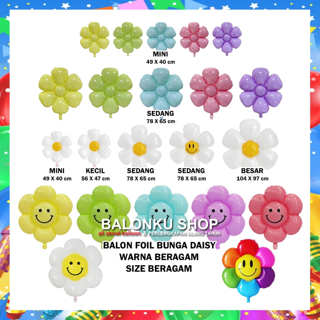 Balon Foil Bunga Matahari / Balon Bunga Daisy / Balon Bunga Putih