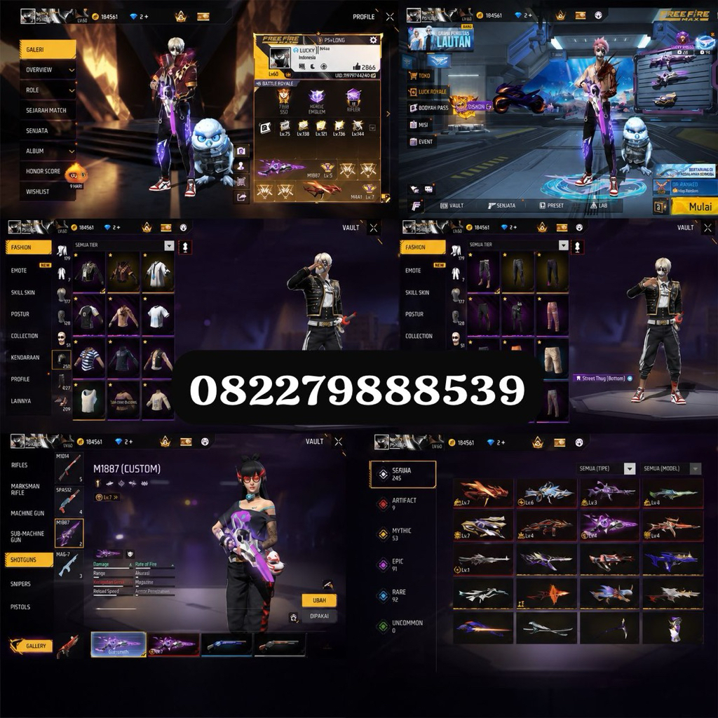 Jual akun Ff free fire murah aman anti HB data all aman terpercaya