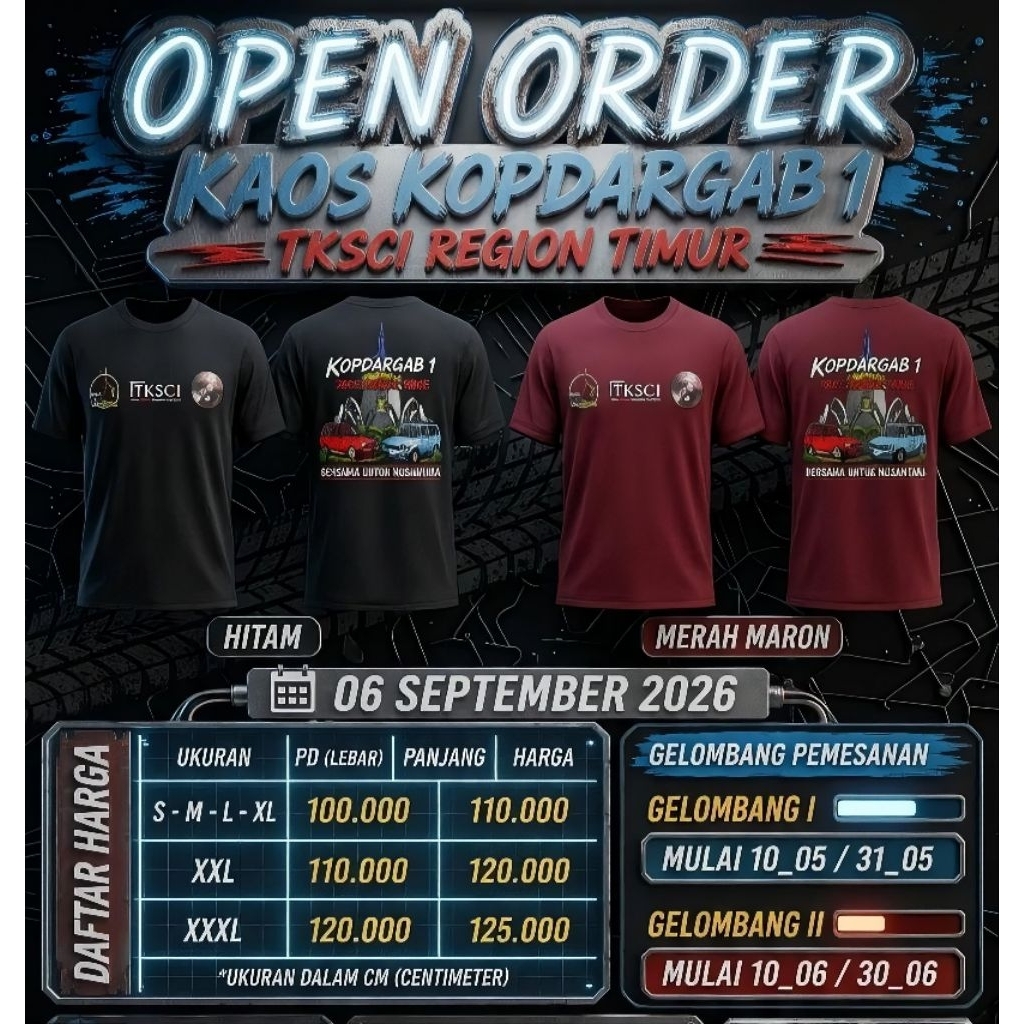 kaos Kopdargab TKSCI Region Timur. yg pesan ukuran diatas xl, chat admin. ada CASHBACK buat yg ukura