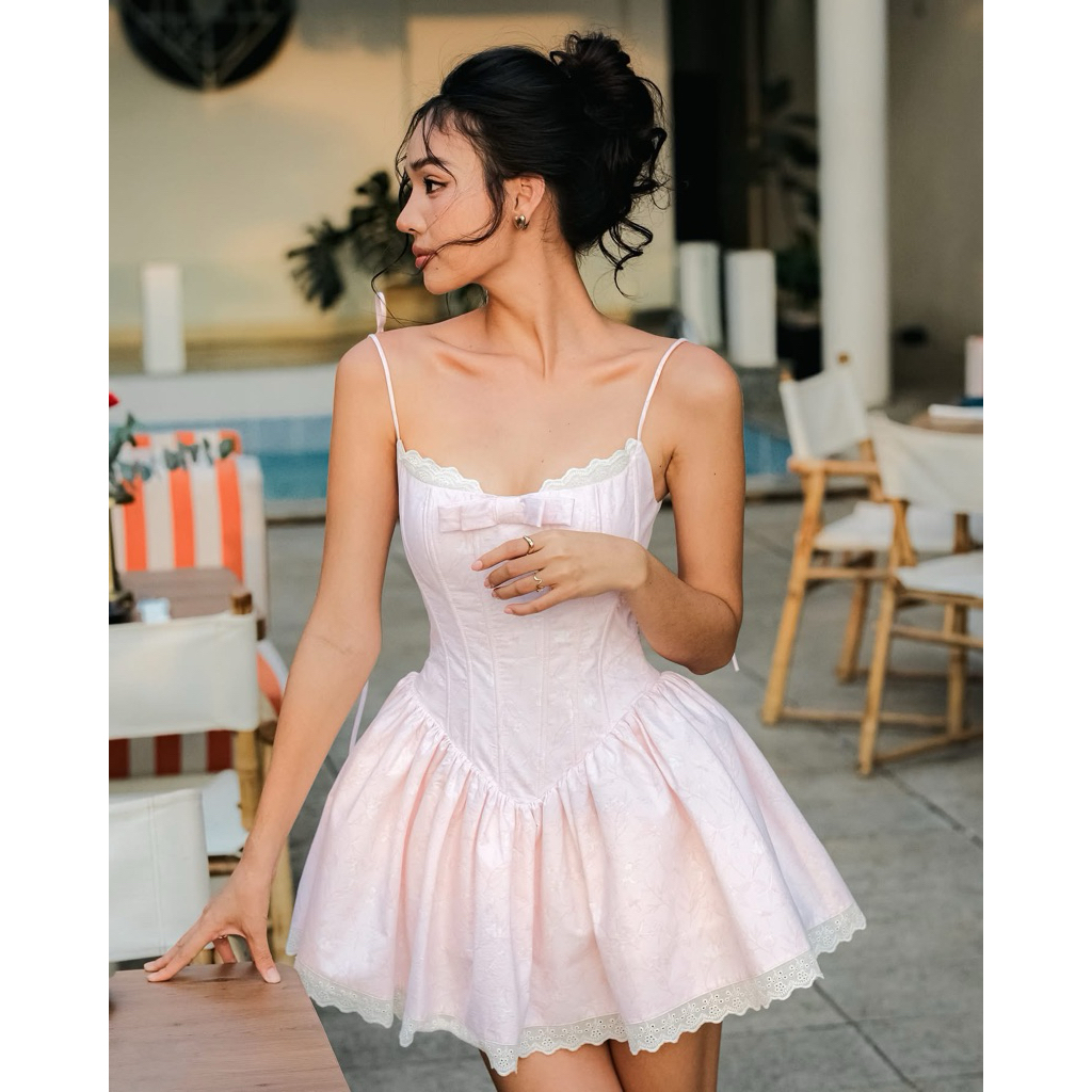 Mini Dress Pink Ribbon Lace BabyDoll HANS-ORIGINAL BUTIK VIETNAM