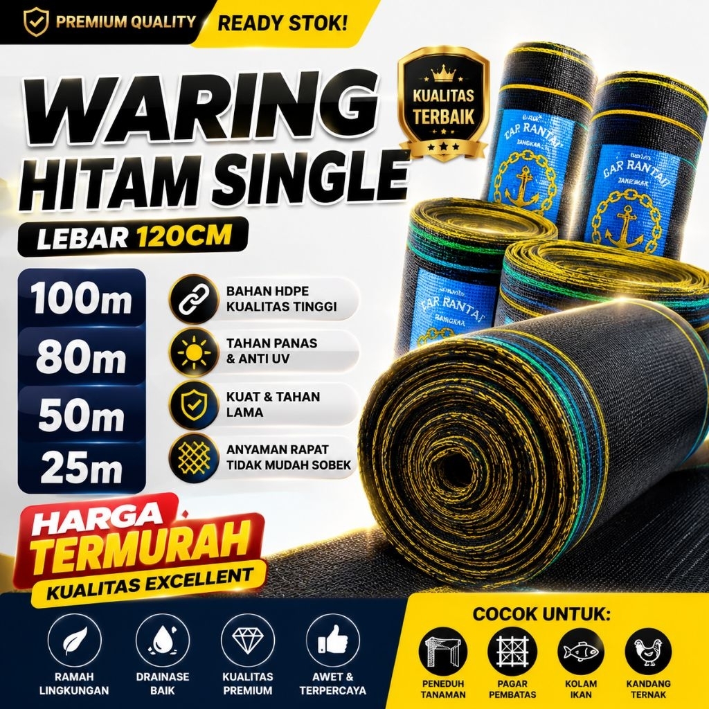PROMO JARING WARING HITAM 1ROLL JARING PEMBATAS PRAKTIS SERBAGUNA, PAGAR KANDANG AYAM, KOLAM TAMBAK