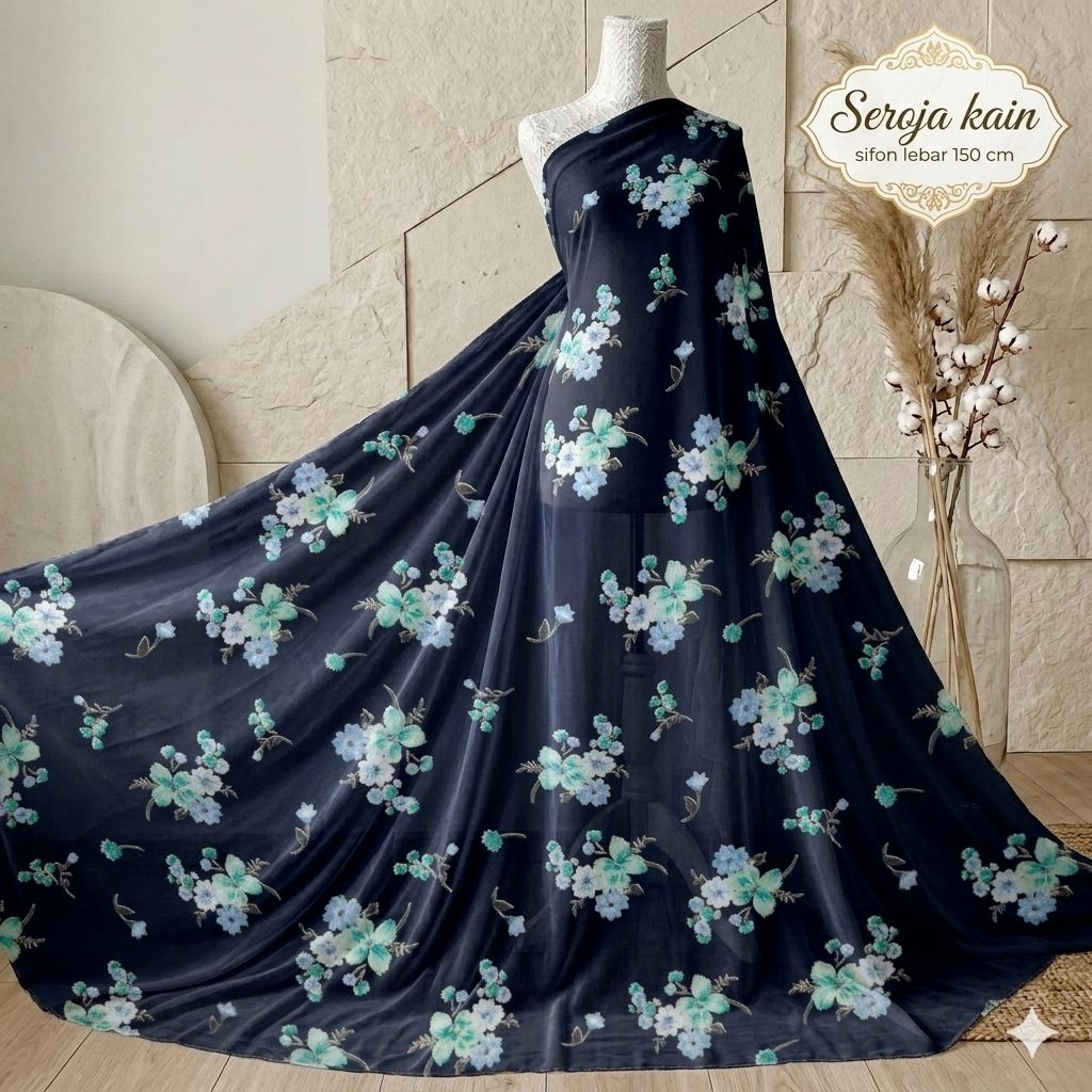 Kain Sifon Ceruty Motif Bunga Kecil Floral - Bahan Gamis Tunik Dress Kerudung Premium Mnd
