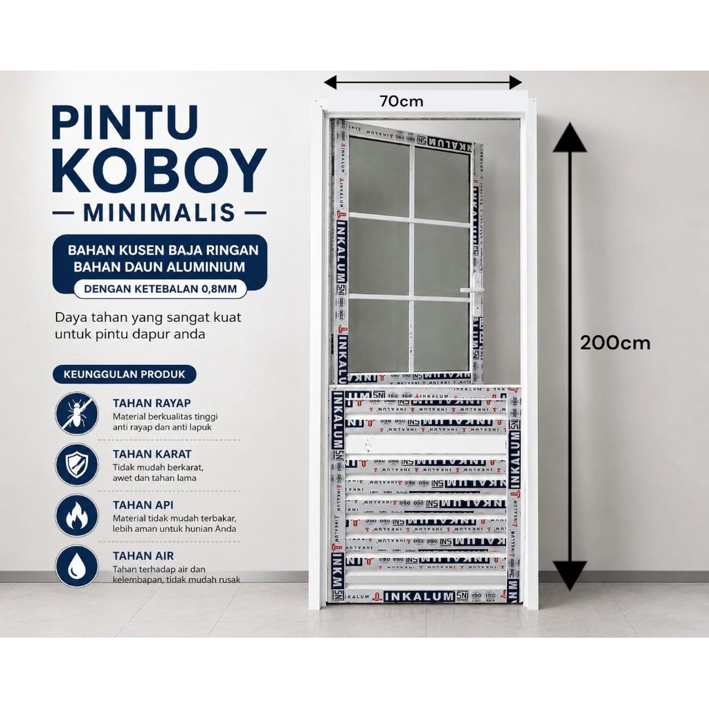 pintu koboy aluminium/pintu dapur 2 bukaan atas bawah minimalis modern