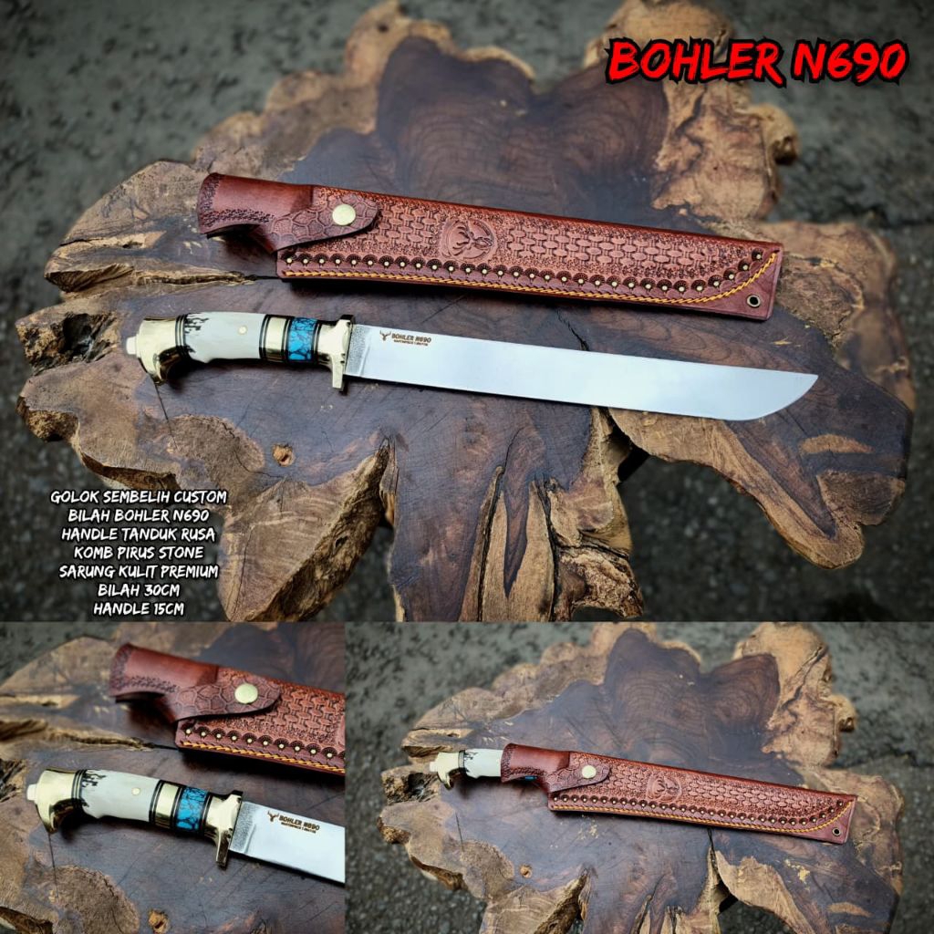 Koleksi Seni Bilah N690 Bohler Austria - Custom Handle Tanduk & Pirus