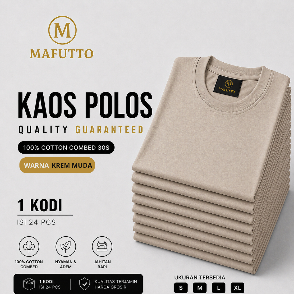 MAFUTTO Kaos Polos Unisex Cotton Minimalist Lengan Pendek - krem muda (light beige / cream) 1Kodi 24