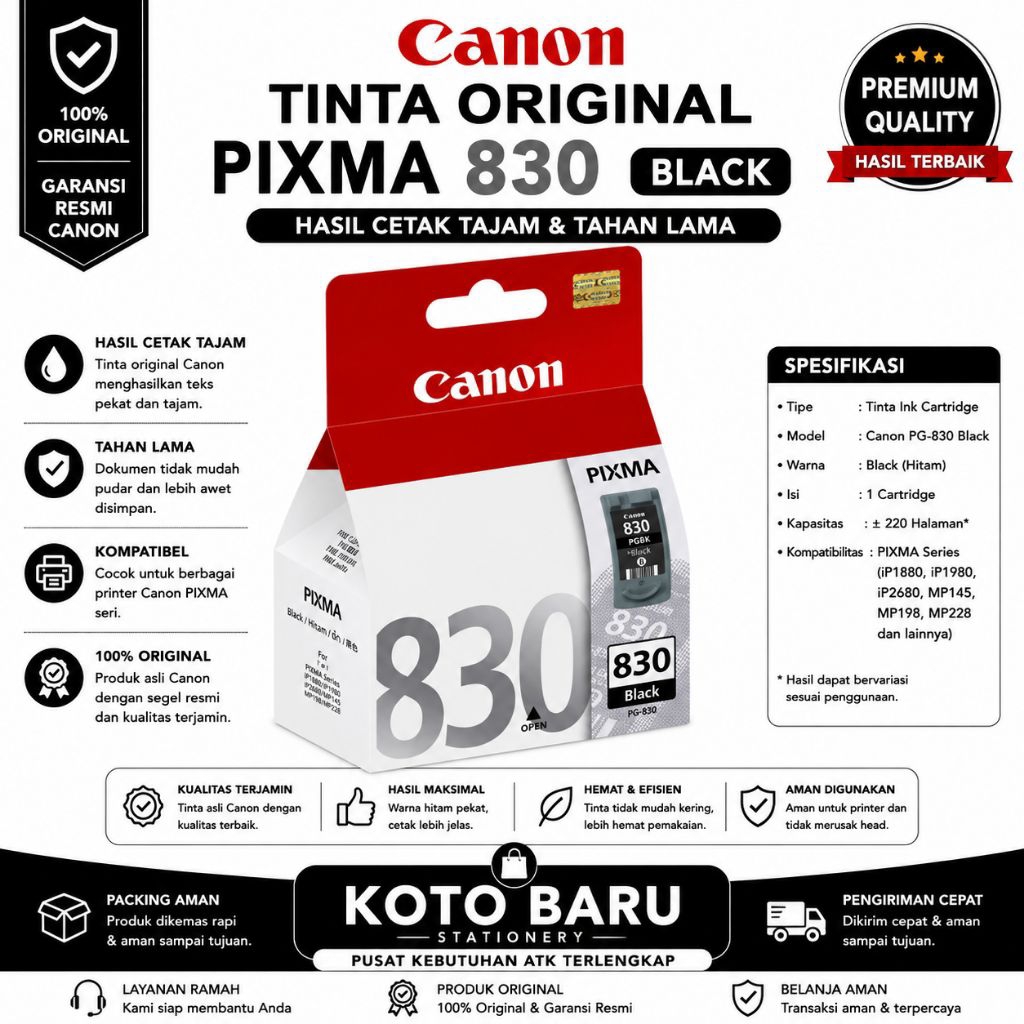 Canon Cartridge PG 830 Black Original for ip1880,IP1980,MP145,MP228,