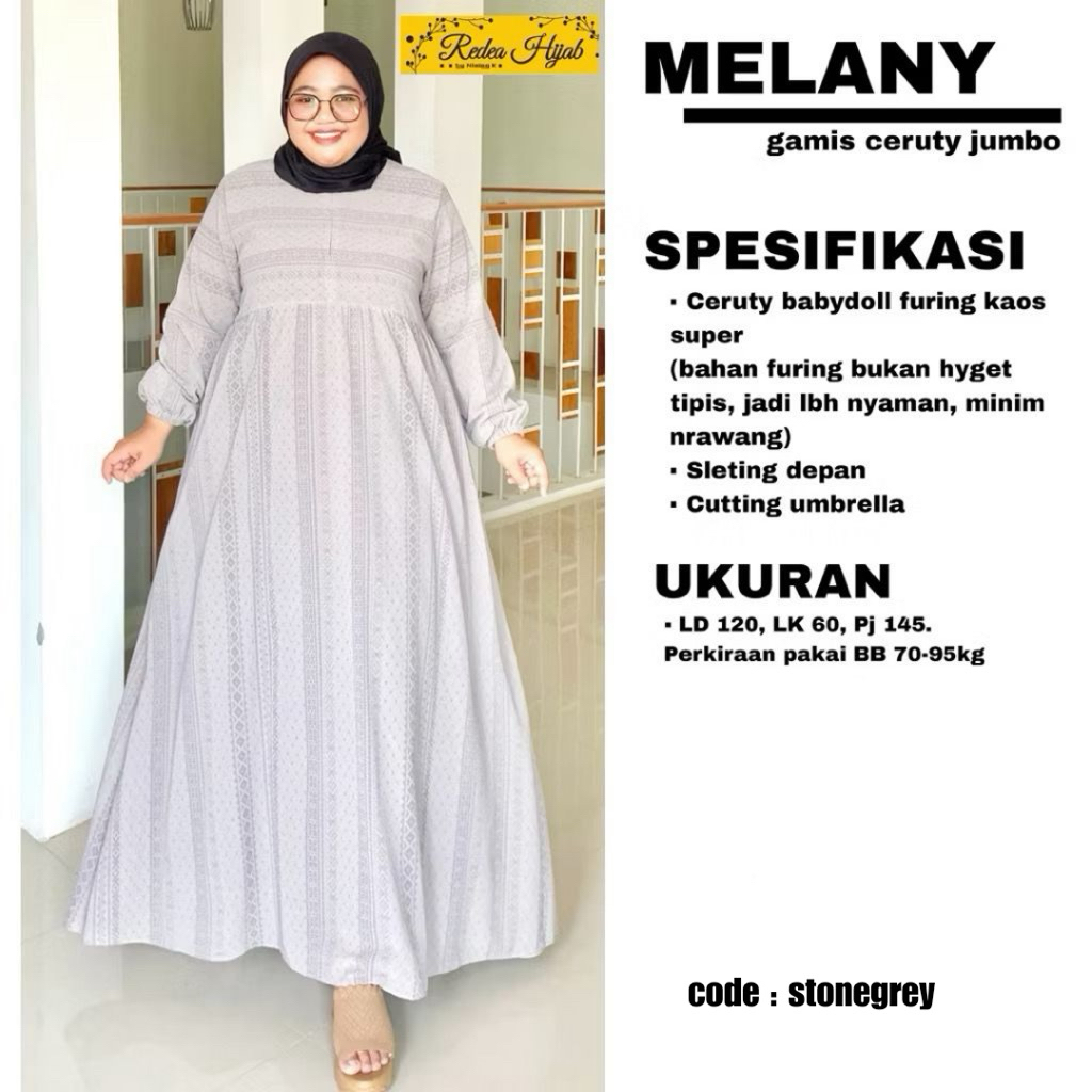 Gamis Wanita Muslimah Melany Jumbo Maxy Dress Bahan Ceruty Babydoll Full Furing Motif Garis LD120