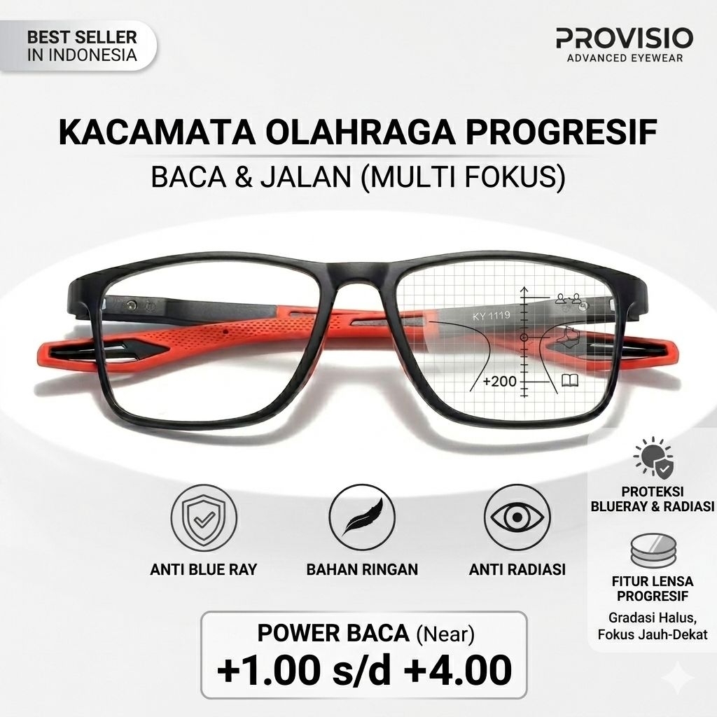 Kacamata Plus Baca & Jalan Lensa Progresif Plus Minus Silinder Anti radiasi Kaca Mata Baca Frame Spo