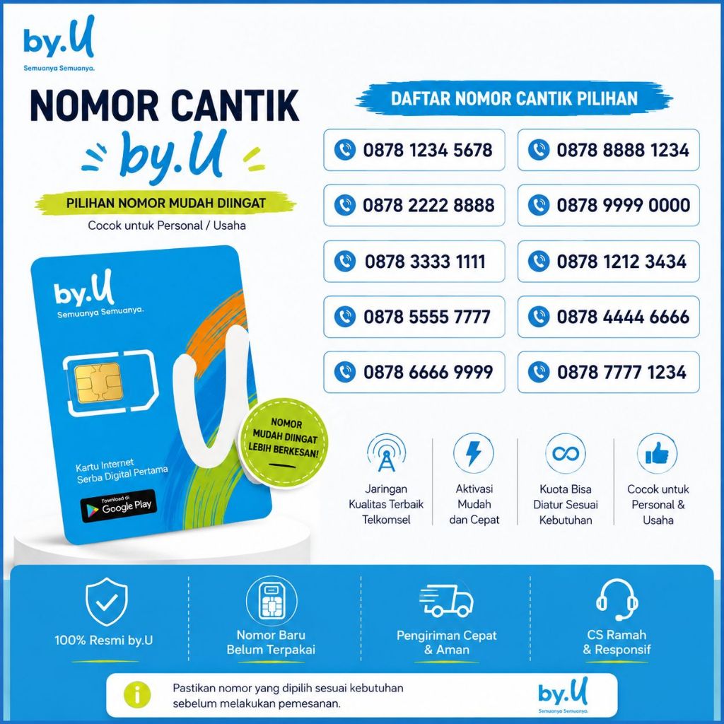 Kartu Perdana by.U Nomor Cantik 4G LTE | Nomor Pilihan Cantik & Mudah Diingat | Ready Siap Pakai