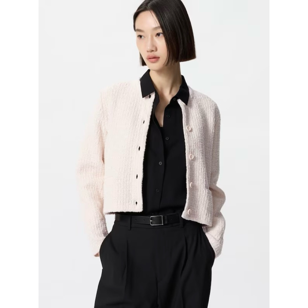INCLUDE ADMIN| UNIQLO KNITTED SHORT CARDIGAN TWEED LOOK IN WHITE COLOR (S)