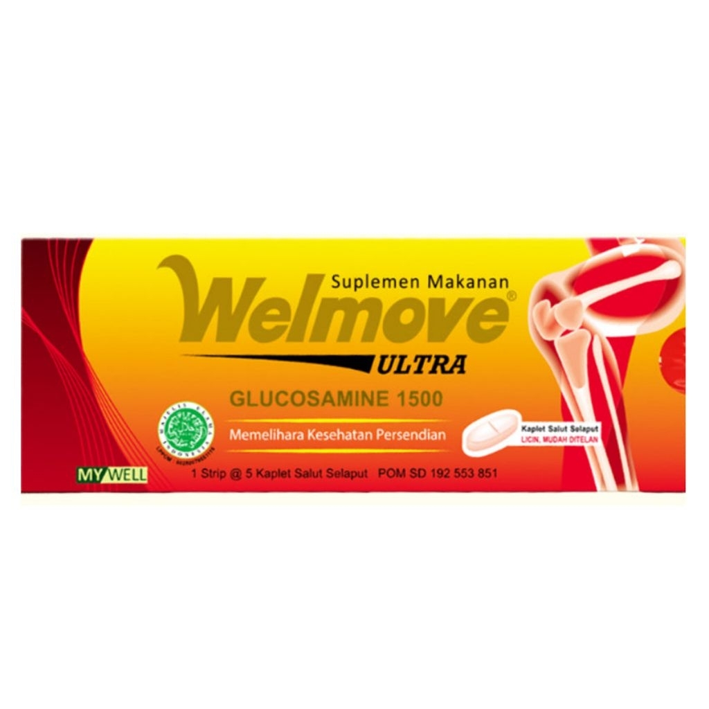 Suplemen Sendi Welmove Ultra - Glucosamine 1500mg, Vitamin C & Mineral, Dosis 1 Kaplet/Hari