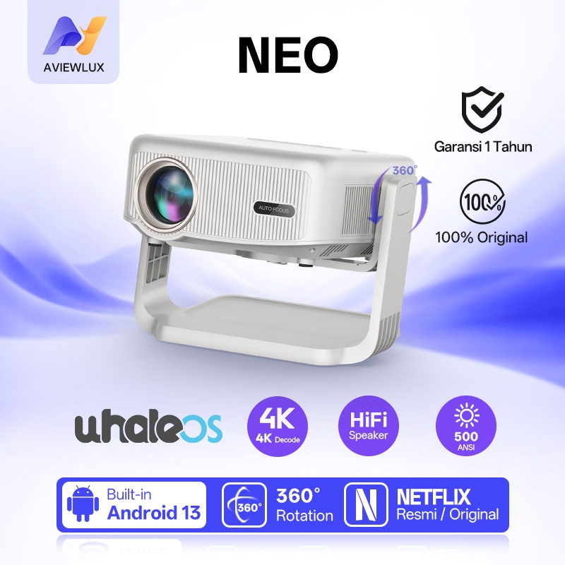 AVIEWLUX NEO Smart Proyektor LCD - Netflix Resmi Certified - 1080P Full HD - Android TV 13 - 500 ANS
