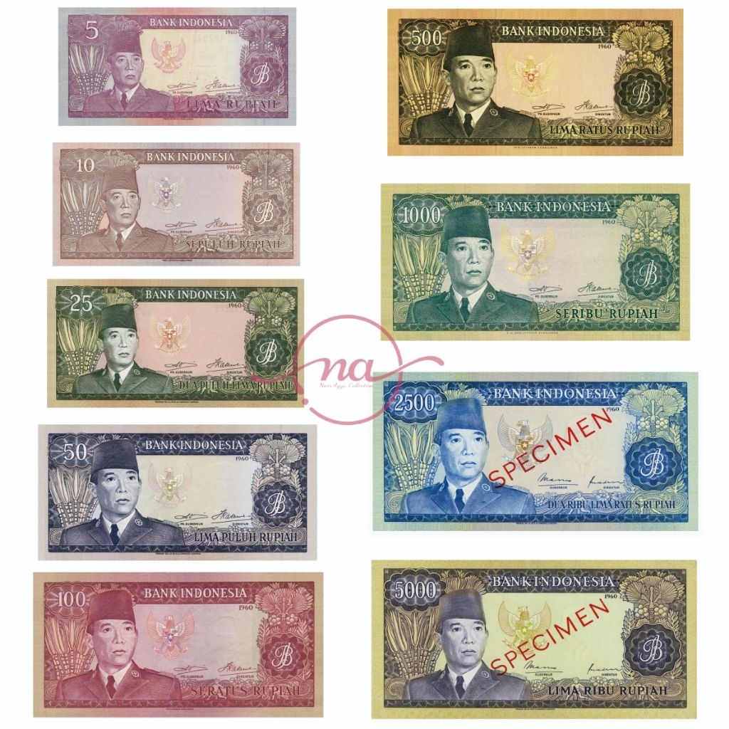 Paket set lengkap uang repro seri sukarno tahun 1960