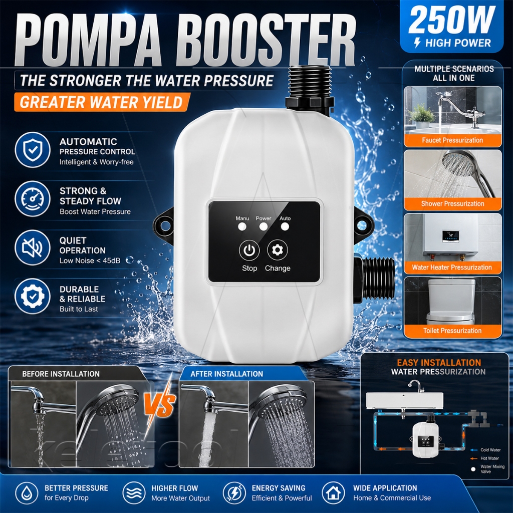 250w Pompa Booster Pendorong Air Booster Pump Otomatis 45L/Menit Automatis Booster Pump Mesin Pendor
