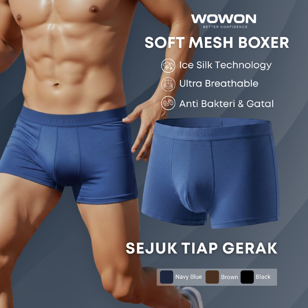 Wowon Men Boxer - 3 Pcs - Celana dalam pria - Soft Mesh Boxer