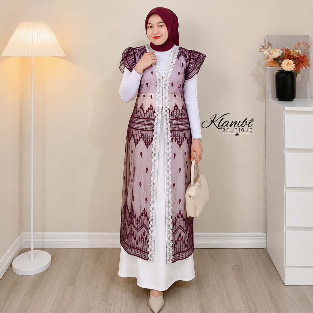 Gisella Long Outer Brokat Wanita Jumbo Brukat Cardigan Renda Panjang Kondangan Kekinian Premium