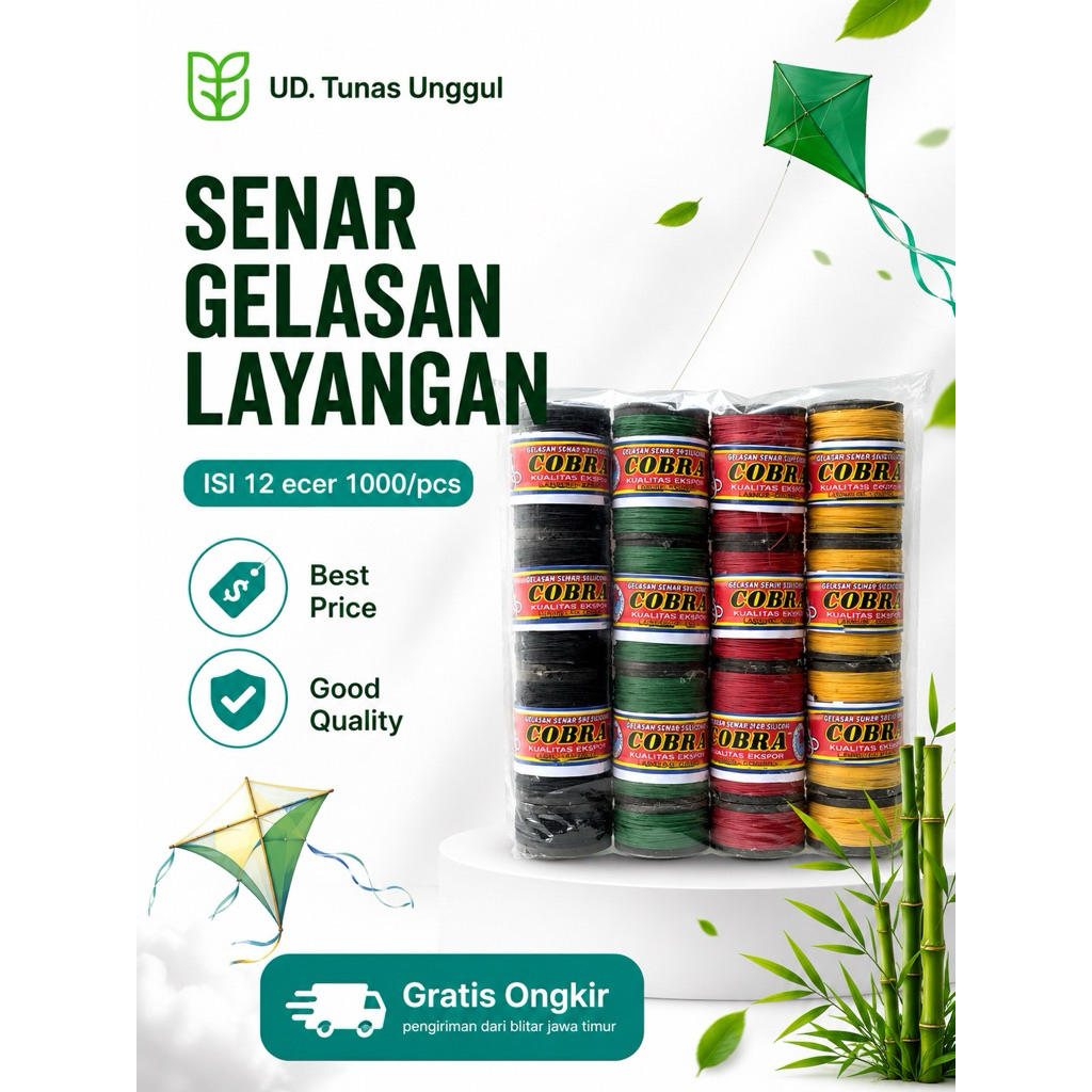 SENAR GELASAN LAYANGAN SUPER TAJAM CAP COBRA ecer 1000 isi 12pcs- senar gelasan layangan-kenur layan