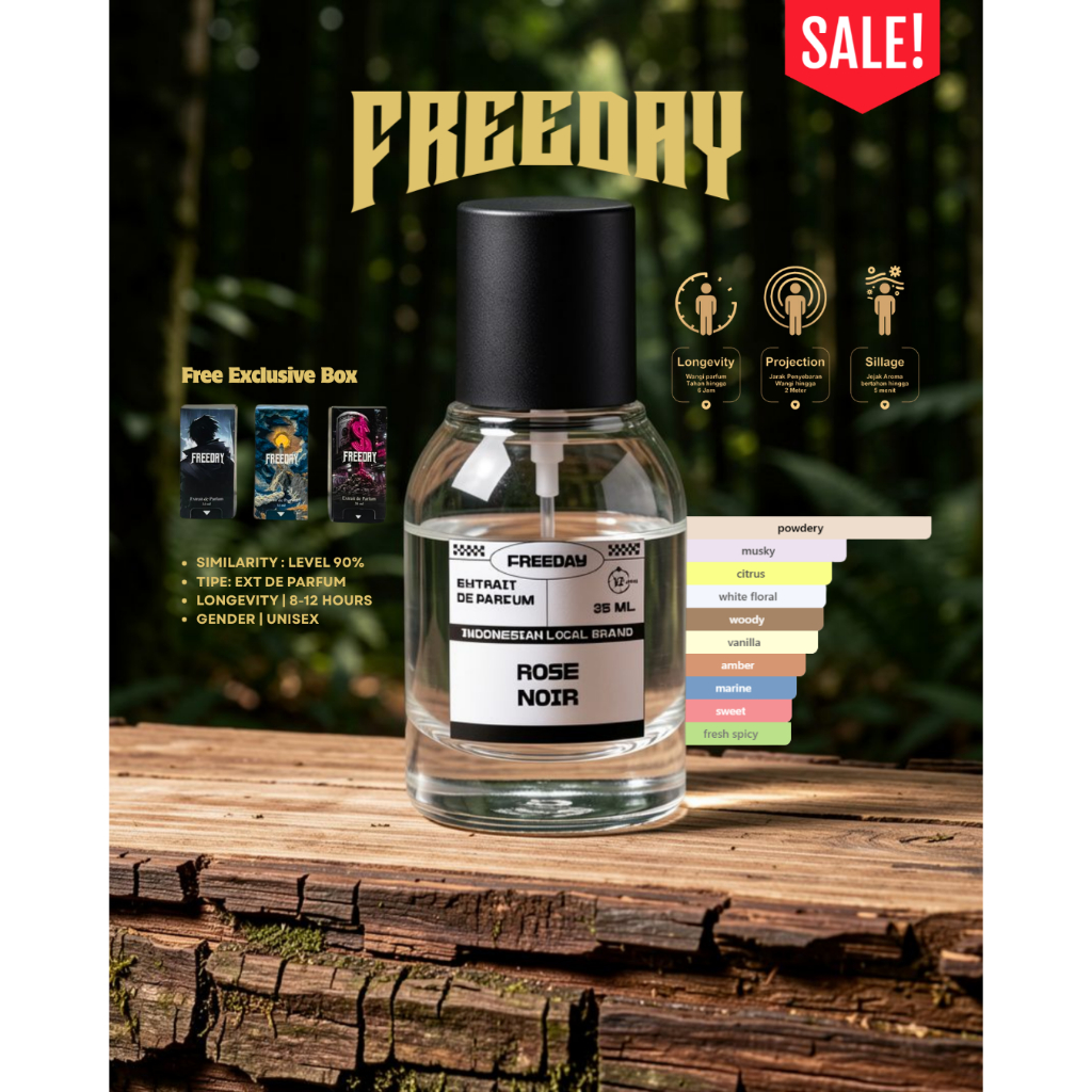 Parfum EXDP FREEDAY ROSE NOIR Wangi, Unisex, Tahan Lama