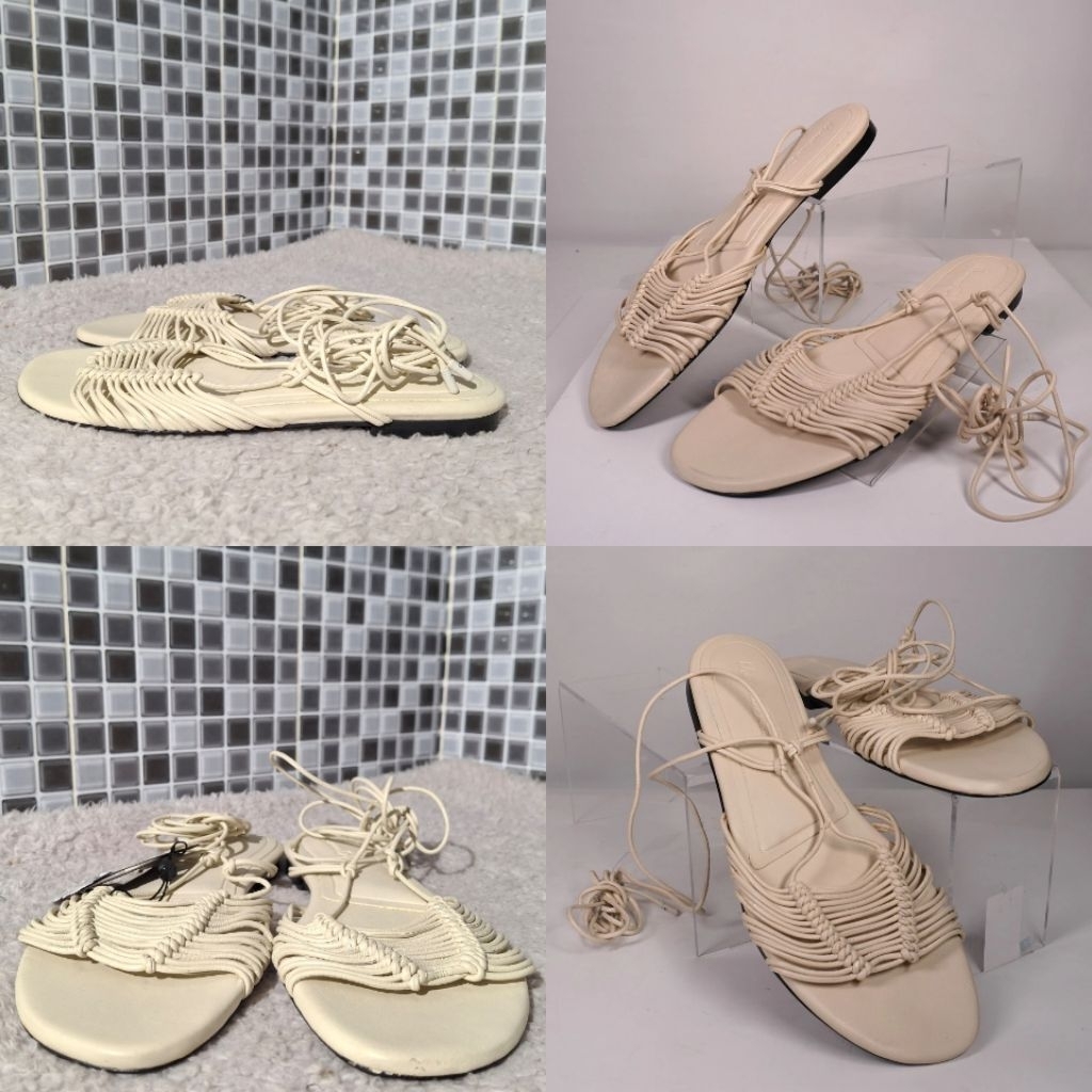 MASSIMO DUTTI SANDAL STRAPPY FLAT OFF WHITE BARU ASLI ORIGINAL