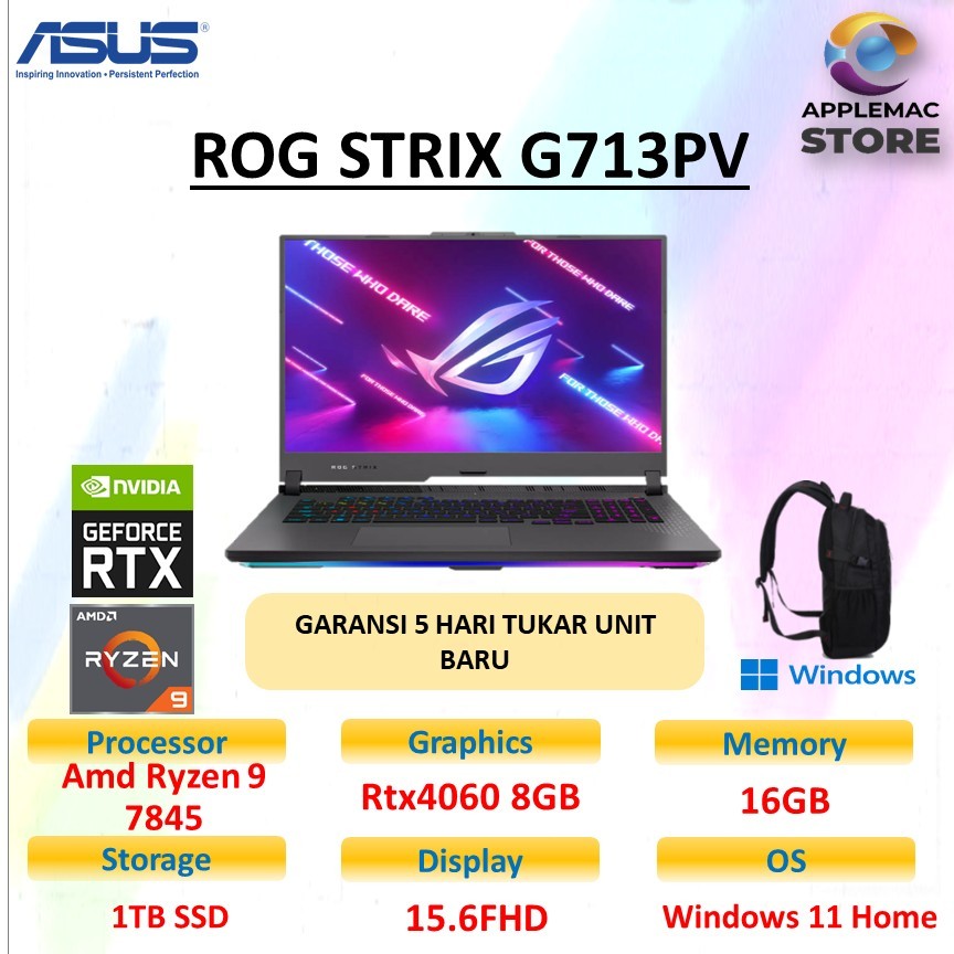ASUS ROG STRIX G17 G713PV Rtx4060 8GB Ryzen 9 7845 16GB 1TB W11 17.3QHD IPS 240HZ