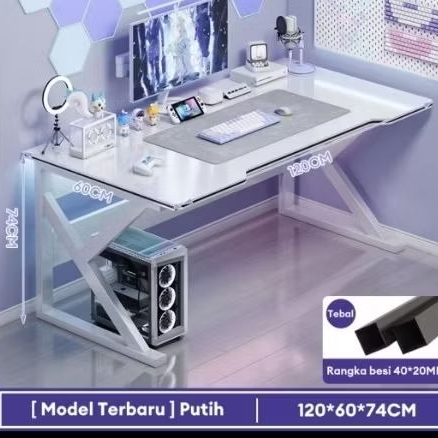 MEJA GAMING CARBON PUTIH UKURAN 120CM