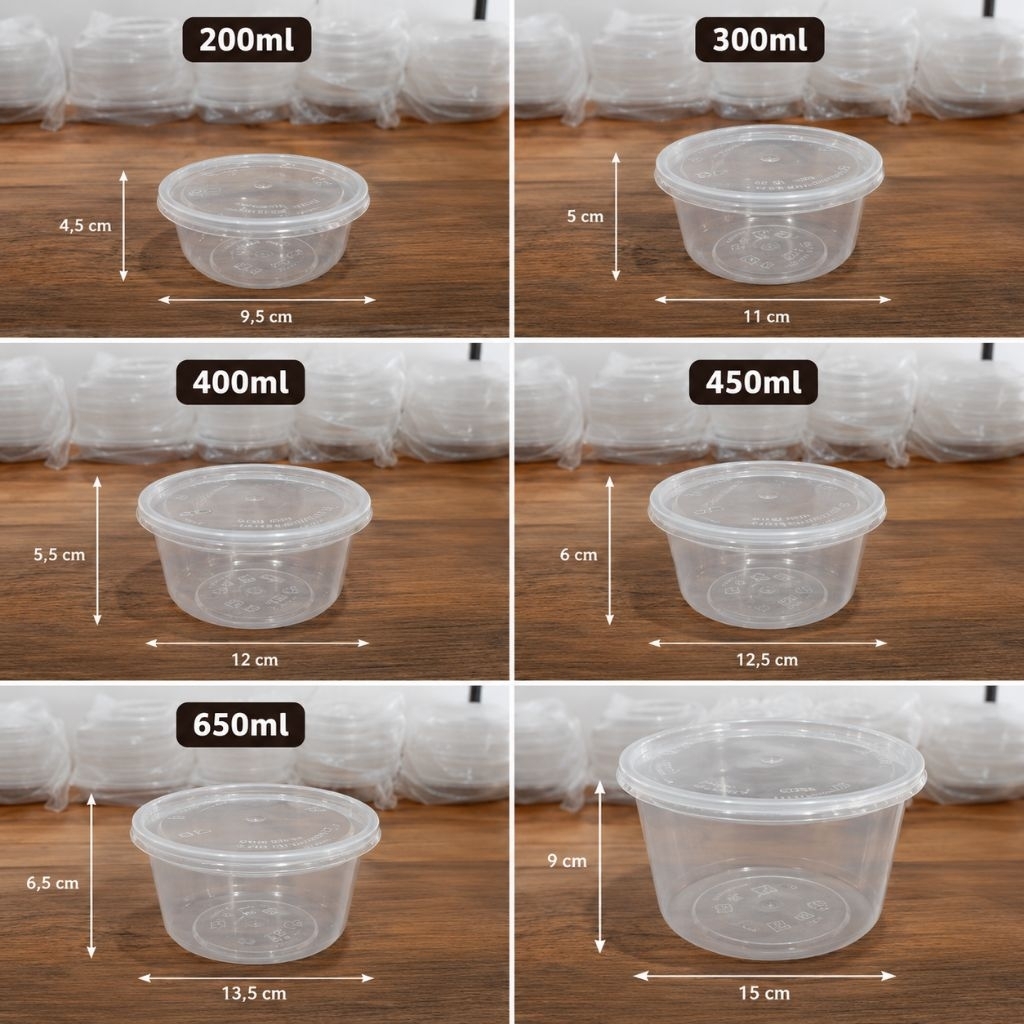 Mangkuk Bulat dan Datar Thinwall Round Bowl 200ml 300ml 400ml 450ml dan 650ml dengan Kapasitas Varia