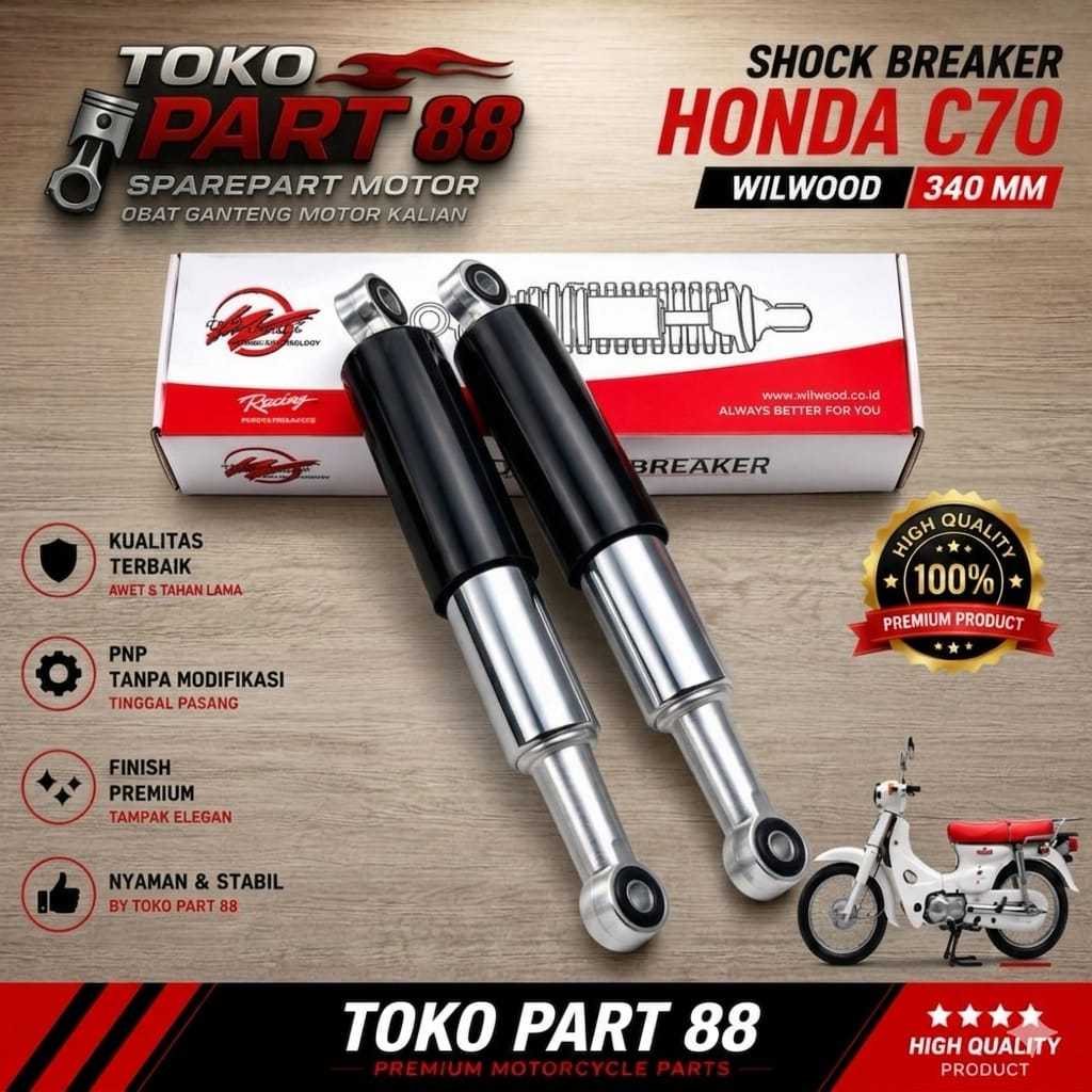 ORIGINAL WILWOOD SKOK BELAKANG HONDA C70 SHOCKBRAKER HONDA C70 GRAND PRIMA CROME MERAH HITAM WILWOOD