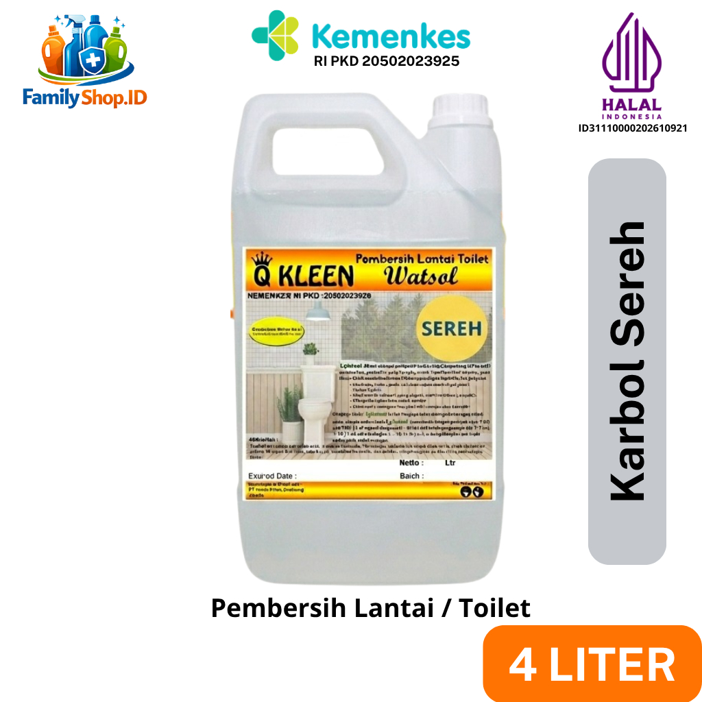 Q KLEEN Pembersih Lantai Karbol Sereh 4 Liter Bunuh Virus Kuman Membantu Mengusir Serangga