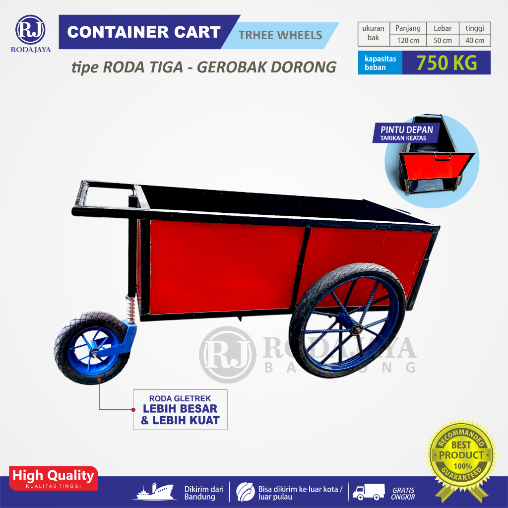 Gerobak Pasir / GEROBAK KONTAINER RODA TIGA Ukuran 120x50x40 cm / alat angkut proyek bangunan / rang