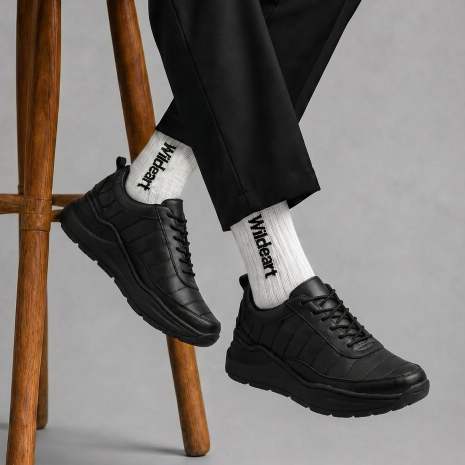 HYG - Sepatu Sneakers Hitam Pria Kulit Pu