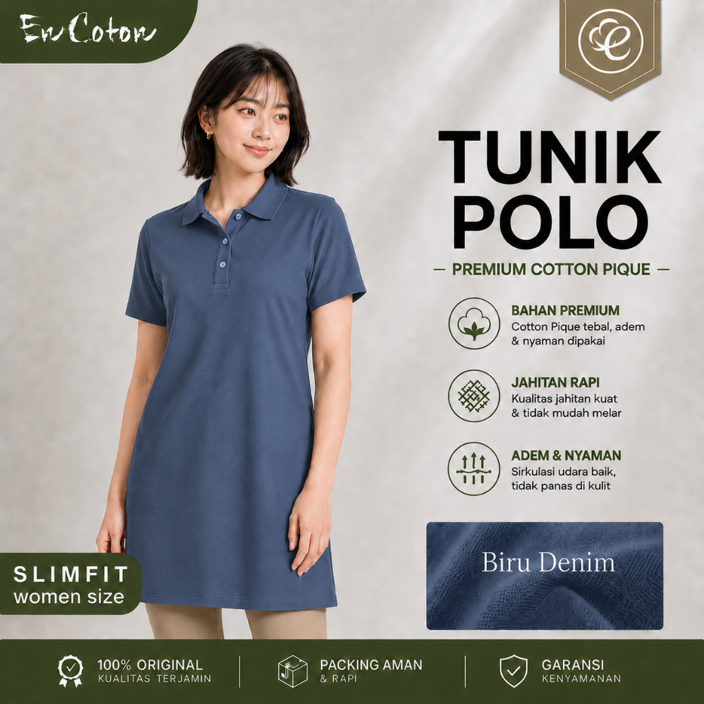 Kaos Kerah Polo Wanita Cewek TUNIK BIRU DENIM BLUE JEANS Premium Tangan Lengan Pendek (model SLIMFIT