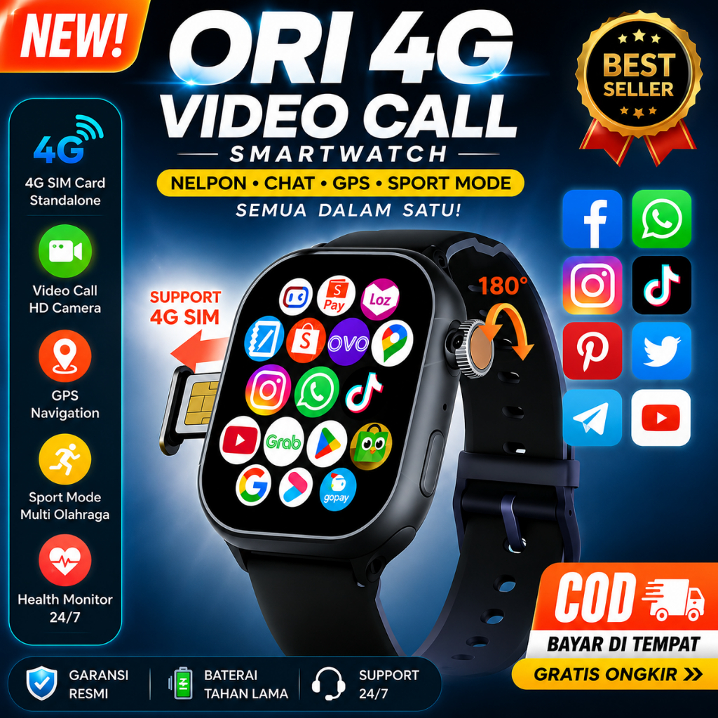 Smartwatch M16 4G Video Call GPS WiFi Kamera Support SIM Pria Wanita Lokal