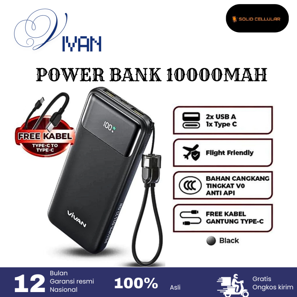 VIVAN POWER BANK 10000MAH GARANSI RESMI