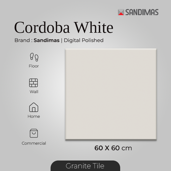 Granit Tiles Cordoba White Polish 60x60 Sandimas
