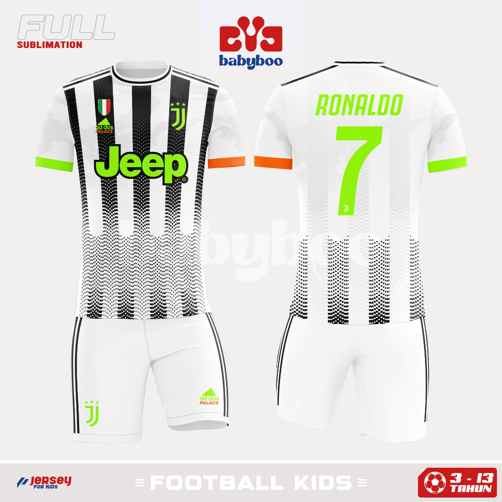 Baju jersey kaos Anak Juventus x palace 3–13 Tahun Setelan Bola Kaos dan Celana Bahan Dryfit Premium
