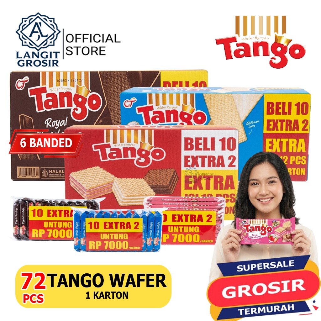 [ 1 KARTON ] 72 PCS TANGO WAFER 2000 Long Chocolate 37 Gram 1 Dus isi 6 Pack @12 Pcs