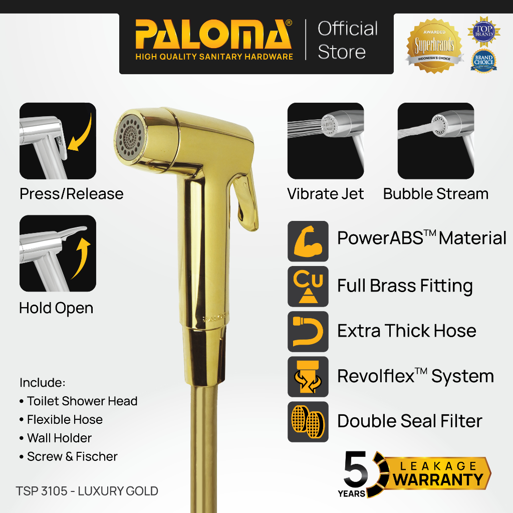 PALOMA TSP 3105 Toilet Shower Jet Washer Bidet Cebok Kloset Closet WC Power ABS Gold Emas
