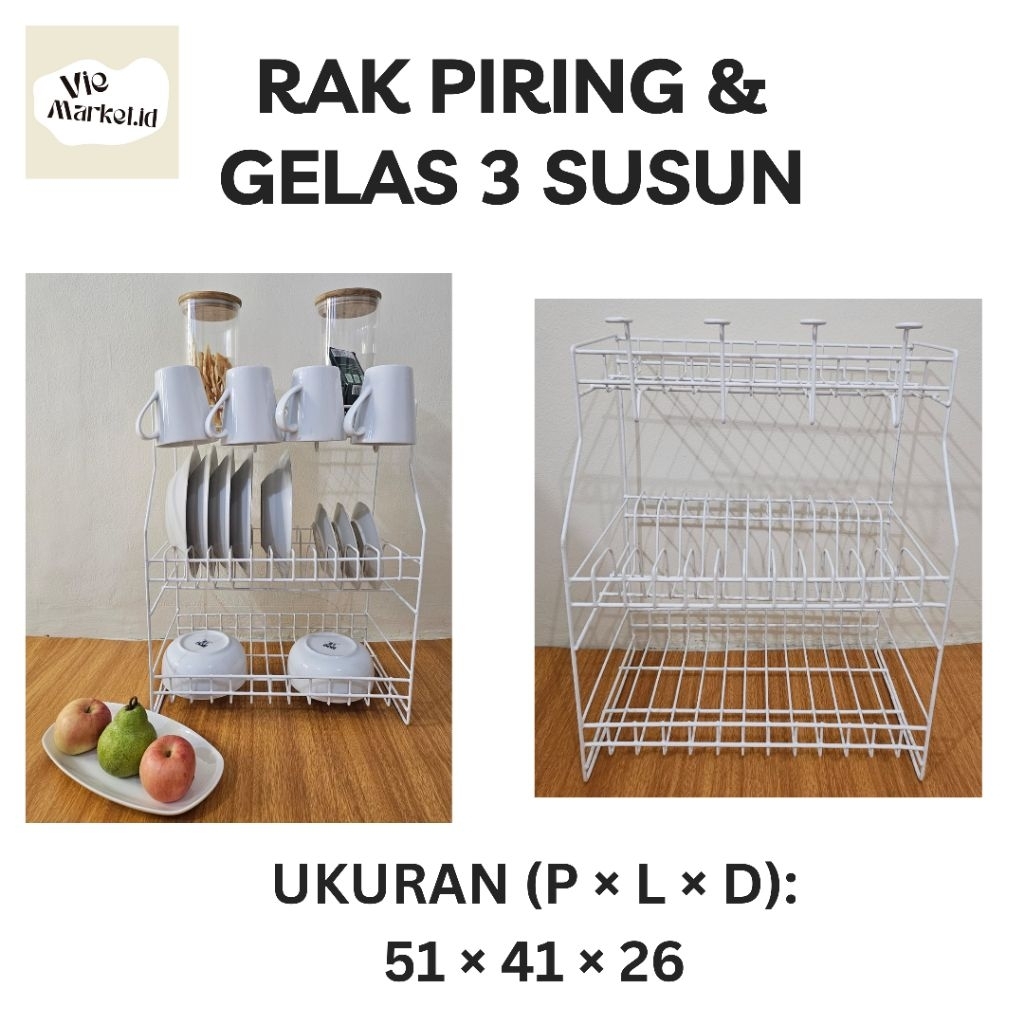 RAK PIRING DAN GELAS 3 SUSUN / RAK PIRING DAN GELAS CANTIK