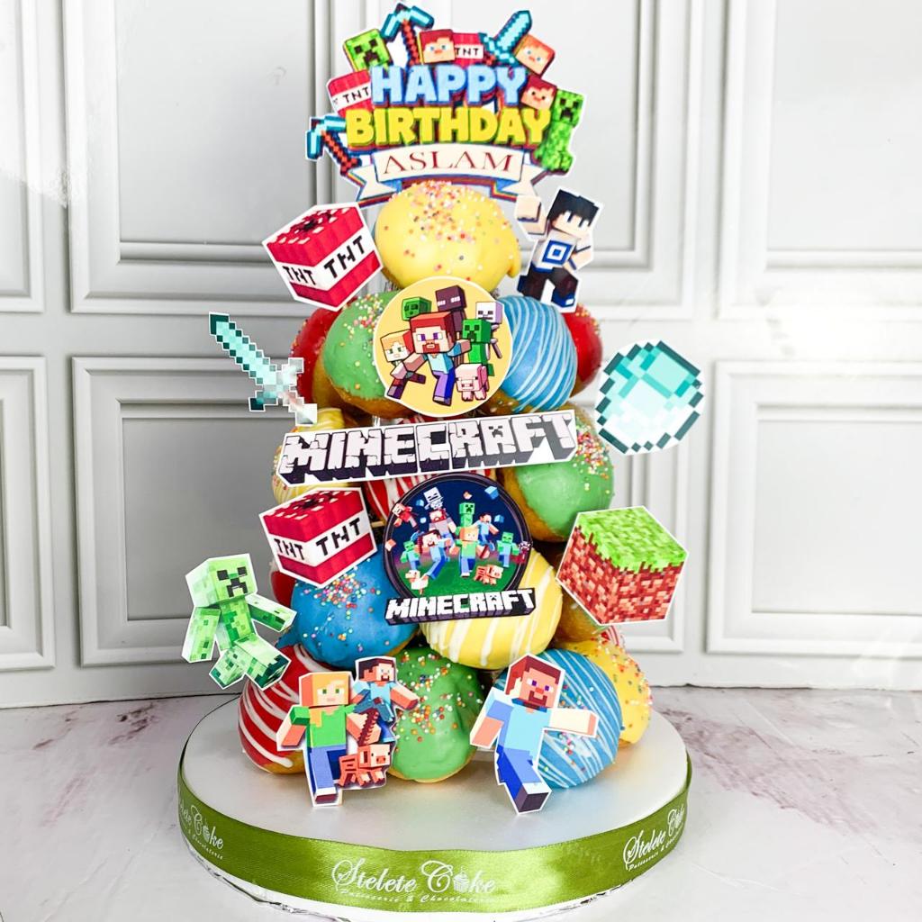 Donat/Donat Ulang Tahun/Donat Tower Tema Minecraft/Donat Ulang Tahun Jakarta