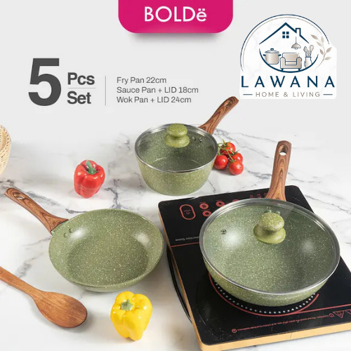 BOLDe Organic Green Cookware Set 5 Pcs Panci Wajan Teflon