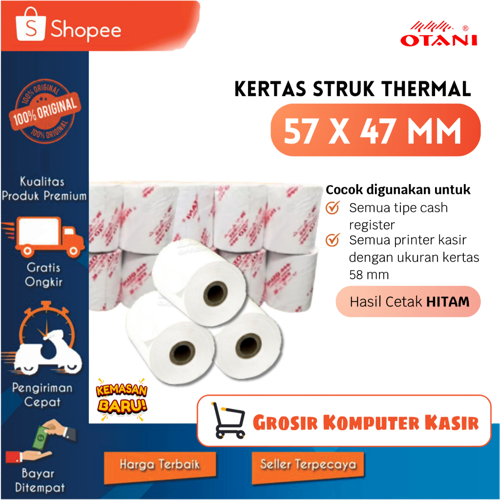 Otani Thermal Paper | Kertas Struk Thermal Ukuran 57 x 47 mm | Coreless EDC BRI BNI Mandiri Printer 