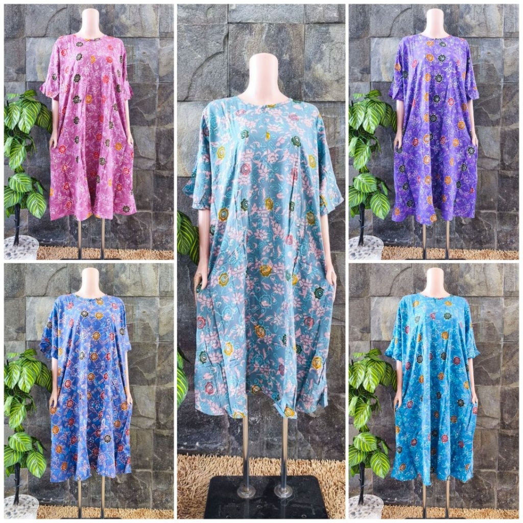 {Ld 126 CM} Daster Qonita Batik Pekalongan Daster Sleting Super Jumbo Hls Home Daster Lengan Pendek 