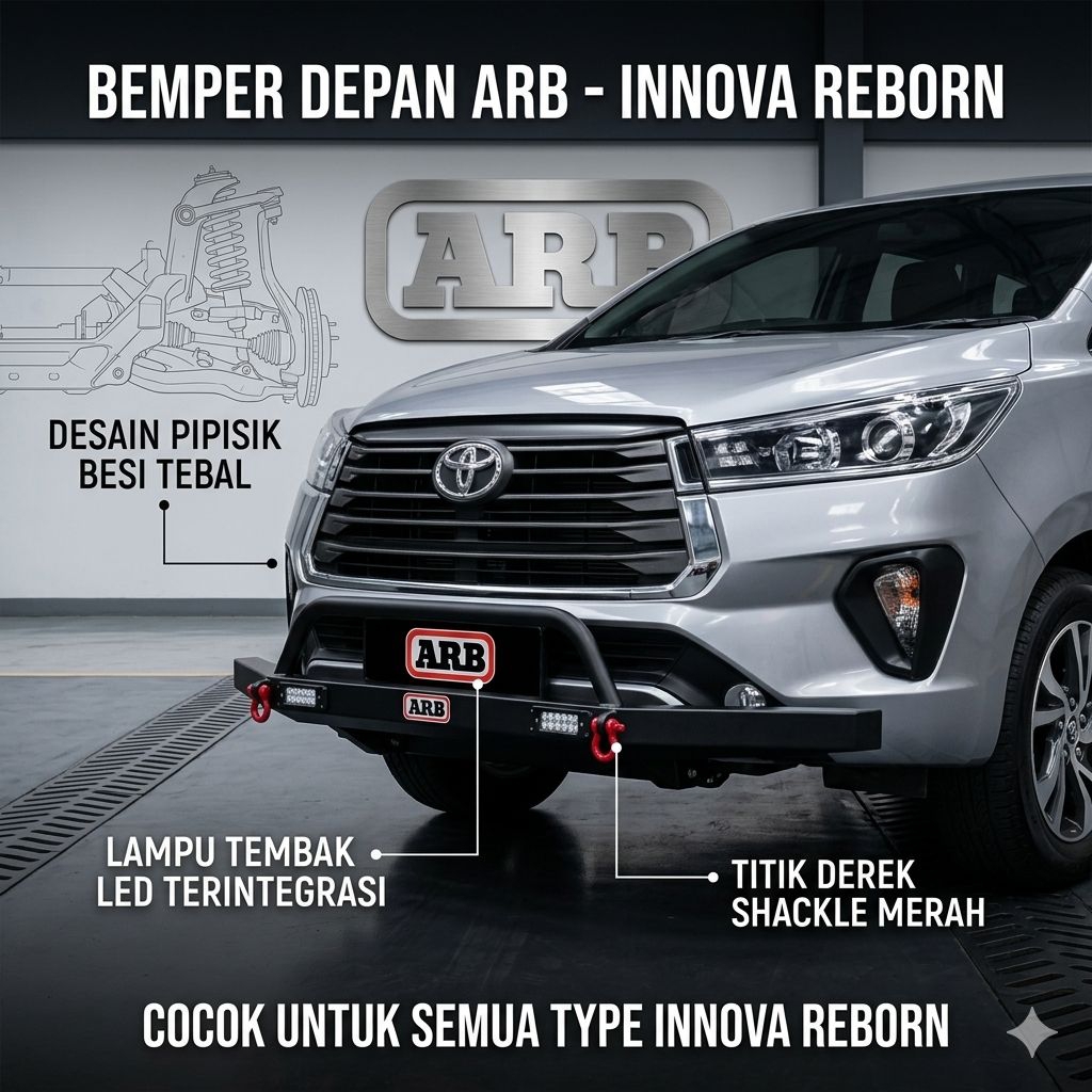 TANDUK DEPAN ARB MOBIL INNOVA REBORN LAMPU 12 LED ANTING MERAH FULL BESI
