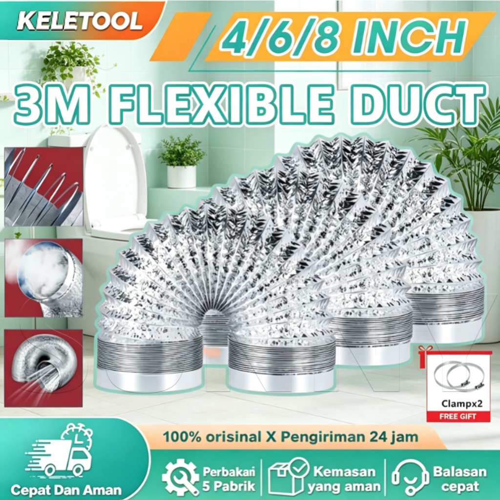 [ 3 Meter ] Pipa Exhaust Alumunium Pipa Exhaust Fan Fleksibel Cooker Hood Cerobong Asap Selang Flexi