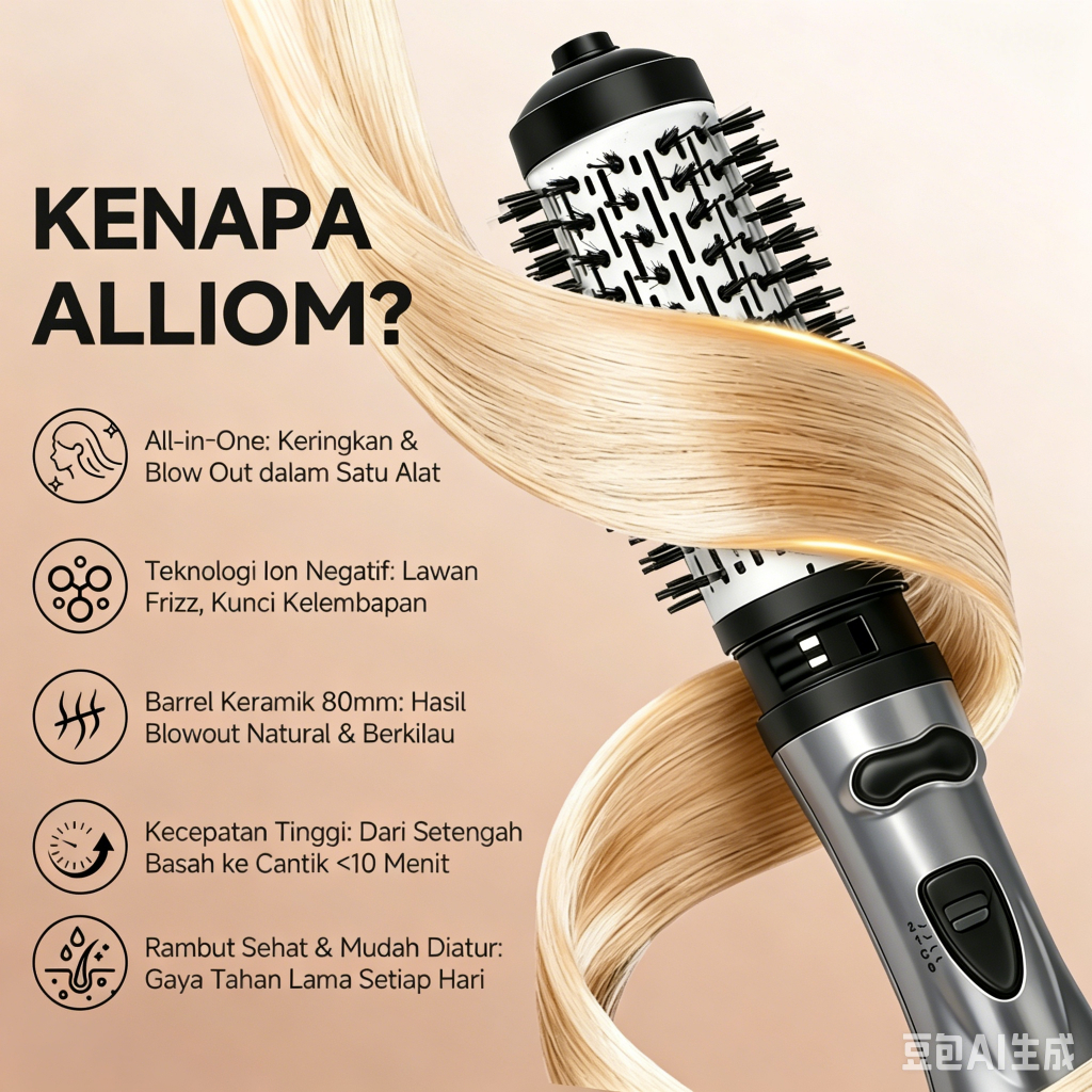 ALLIOM 2in1 Hot Air Brush Low Watt Ceramic Tourmaline Hair Dryer Brush Sisir Catok Blow Rambut Volum