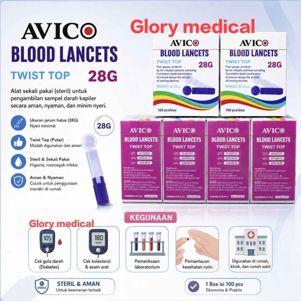 Lancet avico / Blood Lancet avico 28G AVICO bisa digunakan untuk alat gcu/nesco/autocheck/gchb