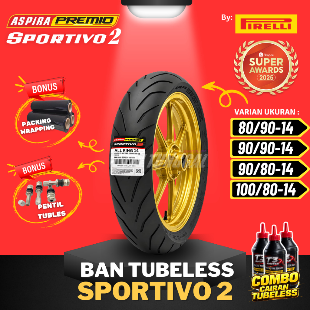 [READY COD] BAN ASPIRA PREMIO SPORTIVO 2 TUBELESS MEDIUM SOFT COMPOUND RING 14 / BAN MOTOR RING 14 M
